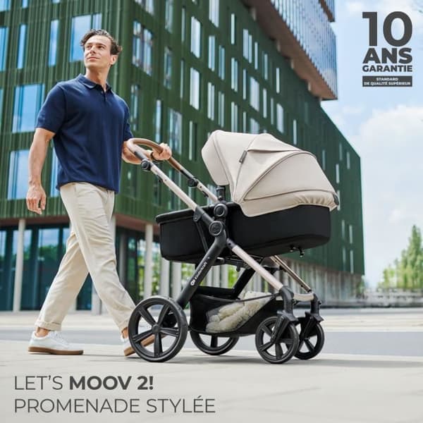 Kinderkraft MOOV2 AIR Barnvagn 3 i 1, Resesystem från födseln till 27 kg, Bilbarnstol Mink PRO I-Size ingår, Grå
