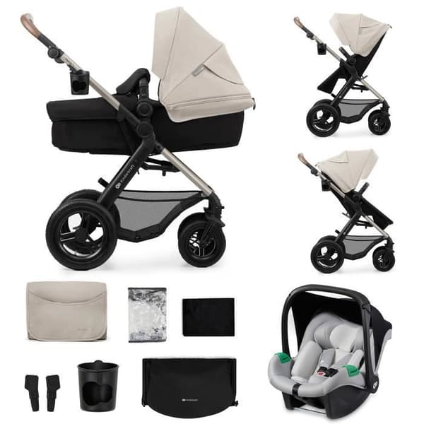 Kinderkraft MOOV2 AIR Barnvagn 3 i 1, Resesystem från födseln till 27 kg, Bilbarnstol Mink PRO I-Size ingår, Grå