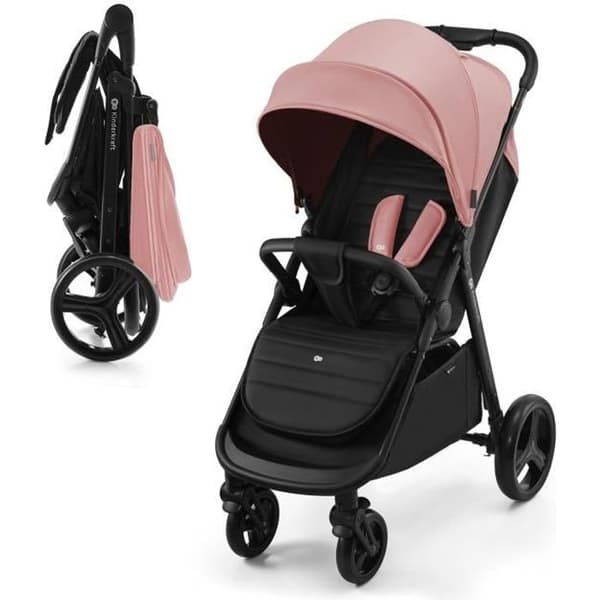 Käppvagn upp till 22 kg - KINDERKRAFT RINE - Slitstarka skumhjul - Vattentät med UPF 50+ filter - Fällbar - Rosa