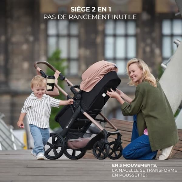 Kombinerad 3 i 1 Barnvagn - KINDERKRAFT MOOV2 - med I-size bilstol - Resesystem - Inkluderade tillbehör - Beige