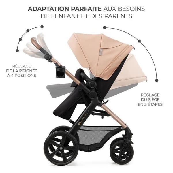 Kombinerad 3 i 1 Barnvagn - KINDERKRAFT MOOV2 - med I-size bilstol - Resesystem - Inkluderade tillbehör - Beige