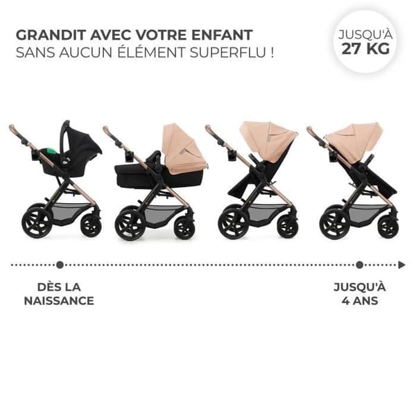 Kombinerad 3 i 1 Barnvagn - KINDERKRAFT MOOV2 - med I-size bilstol - Resesystem - Inkluderade tillbehör - Beige