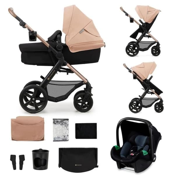 Kombinerad 3 i 1 Barnvagn - KINDERKRAFT MOOV2 - med I-size bilstol - Resesystem - Inkluderade tillbehör - Beige
