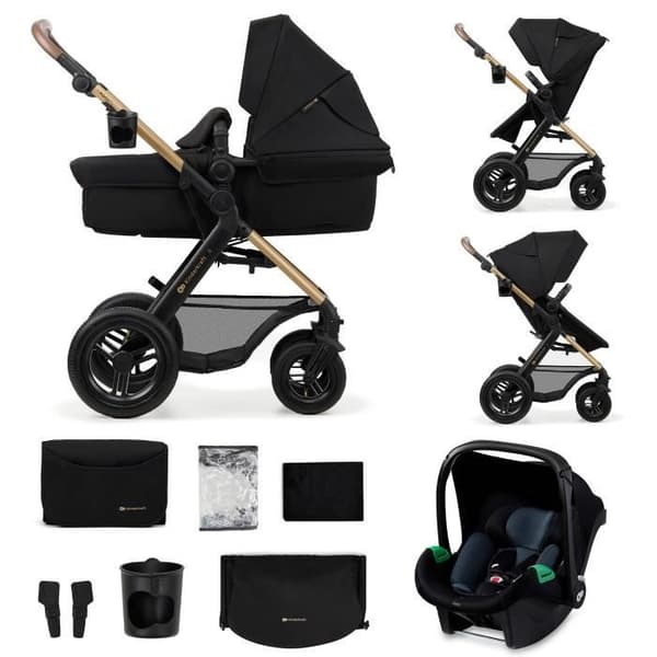 Kinderkraft MOOV2 AIR Barnvagn 3 i 1, Resesystem från födseln till 27 kg, Bilbarnstol Mink PRO I-Size ingår, Svart