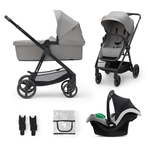 3 i 1 kombinerad vagn - KINDERKRAFT NYHET - med I-size bilbarnstol - Resesystem - Lätt 7,5 kg - Vikt - Grå