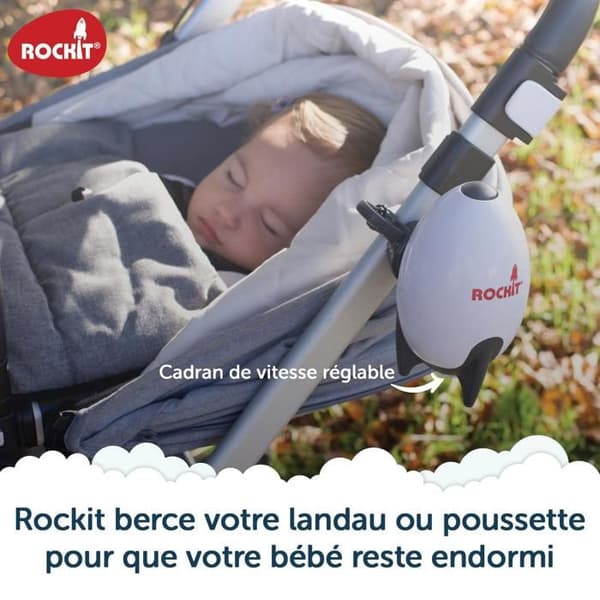 Berceur Rockit Rocker Portabel - Laddningsbar och Kompatibel med Alla Barnvagnar - Hjälp för Bebissömn med Justerbar Hastighet