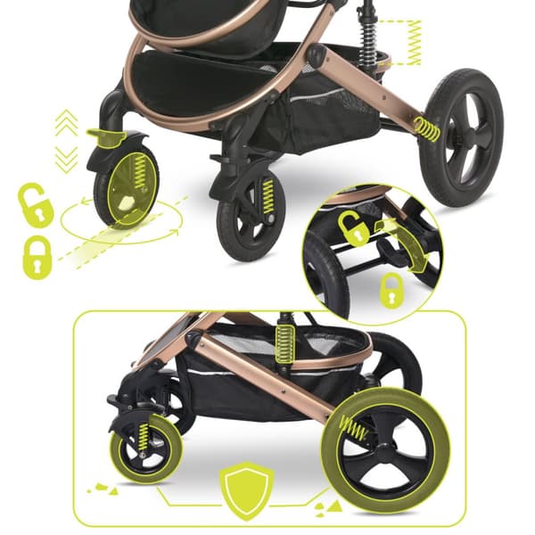 Lorelli Boston - 2-i-1 multifunktionell barnvagn | Svart + adaptrar