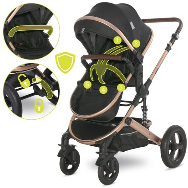 Lorelli Boston - 2-i-1 multifunktionell barnvagn | Svart + adaptrar