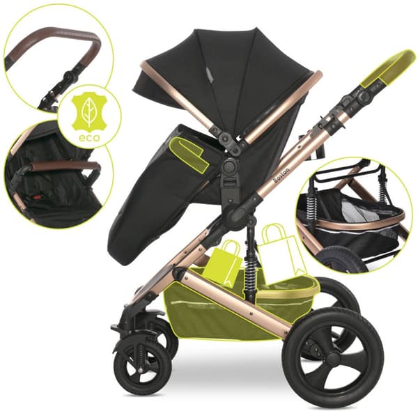 Lorelli Boston - 2-i-1 multifunktionell barnvagn | Svart + adaptrar