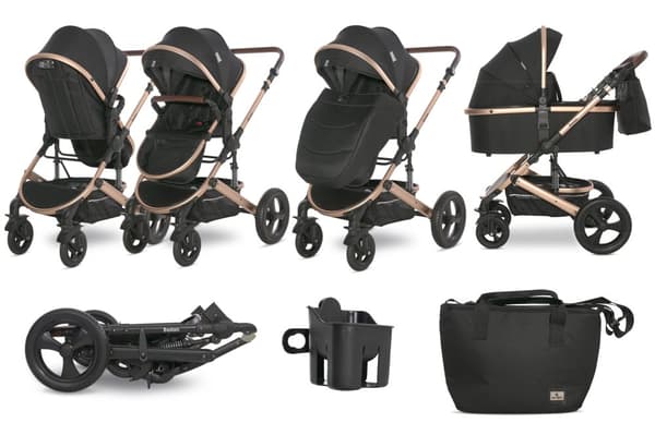 Lorelli Boston - 2-i-1 multifunktionell barnvagn | Svart + adaptrar
