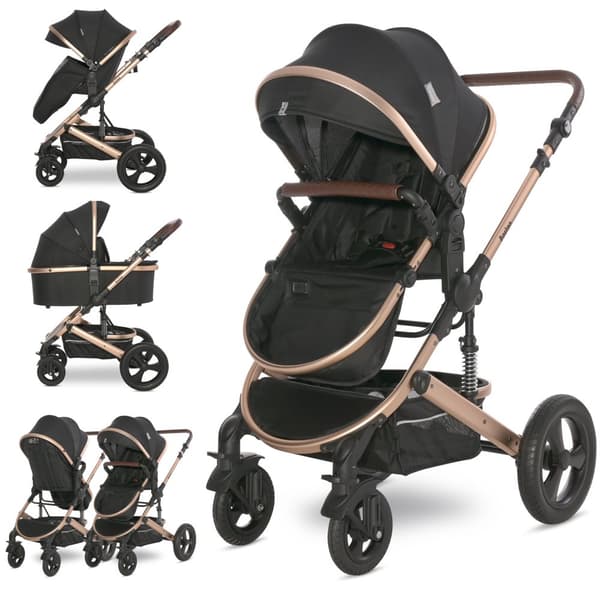 Lorelli Boston - 2-i-1 multifunktionell barnvagn | Svart + adaptrar
