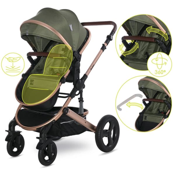 Lorelli Boston - 2-i-1 multifunktionell barnvagn | Loden Green + adaptrar