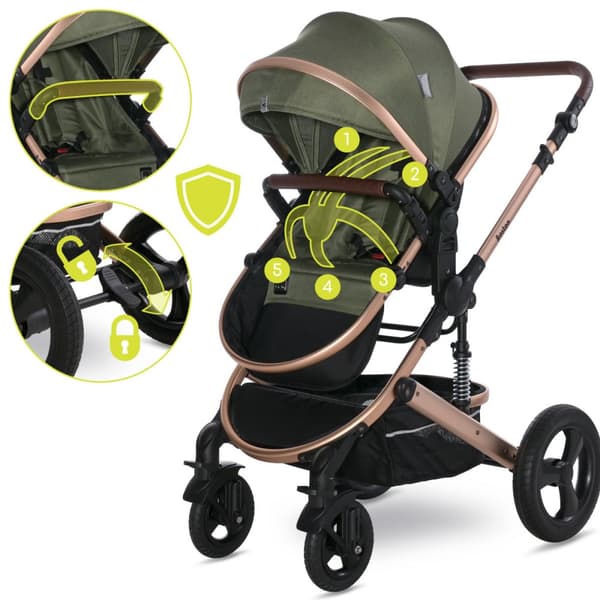 Lorelli Boston - 2-i-1 multifunktionell barnvagn | Loden Green + adaptrar