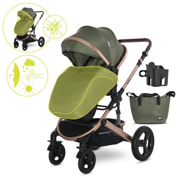 Lorelli Boston - 2-i-1 multifunktionell barnvagn | Loden Green + adaptrar