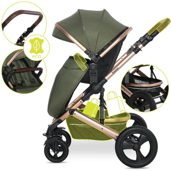 Lorelli Boston - 2-i-1 multifunktionell barnvagn | Loden Green + adaptrar