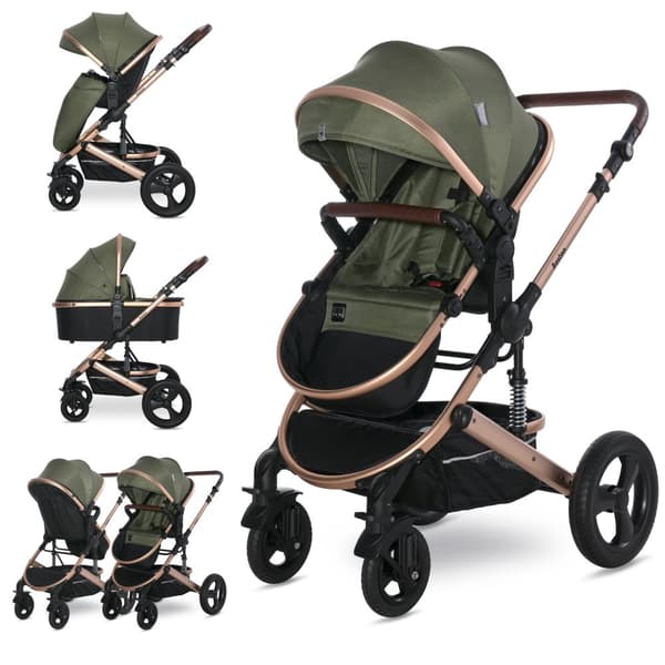 Lorelli Boston - 2-i-1 multifunktionell barnvagn | Loden Green + adaptrar