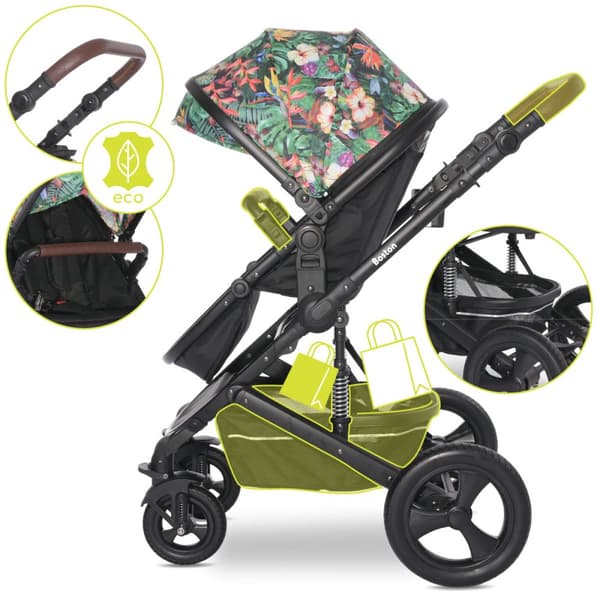 Lorelli Boston - 2-i-1 multifunktionell barnvagn | Tropisk blomma