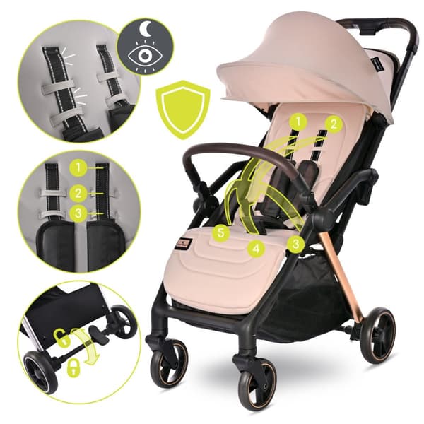 Lorelli Loret - automatiskt hopfällbar barnvagn upp till 22 kg | Beige