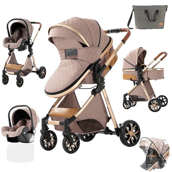 Kompakt Barnvagn, Mångsidig 3-i-1 Design, Lätt och Bärbar,V9-KHAKI