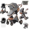 Miniatyrbillede 2 af 2: Luksus Babyvogn, Sammenklappeligt Design, 3-i-1 System,XV9-GRÅ