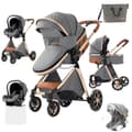 Miniatyrbillede 1 af 2: Luksus Babyvogn, Sammenklappeligt Design, 3-i-1 System,XV9-GRÅ