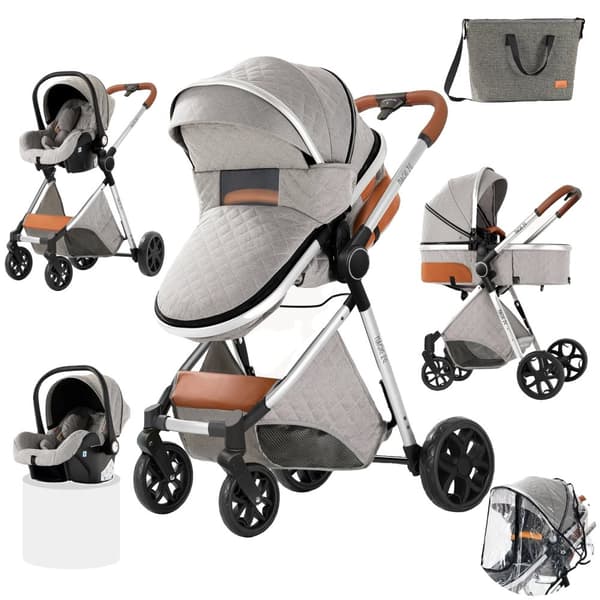 Luksus Babyvogn, Sammenklappeligt Design, 3-i-1 System,XV9-LYSERGRÅ