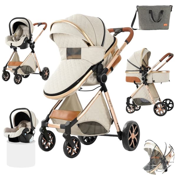 Luksus Babyvogn, Sammenklappeligt Design, 3-i-1 System,XV9-HVID