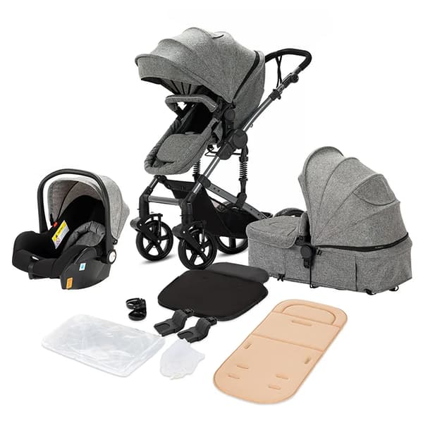 Vauvan turvaistuin ja vaunu, 3-in-1 -kokoonpano, taitettava muotoilu, 20 kg kantokyky,588-Harmaa