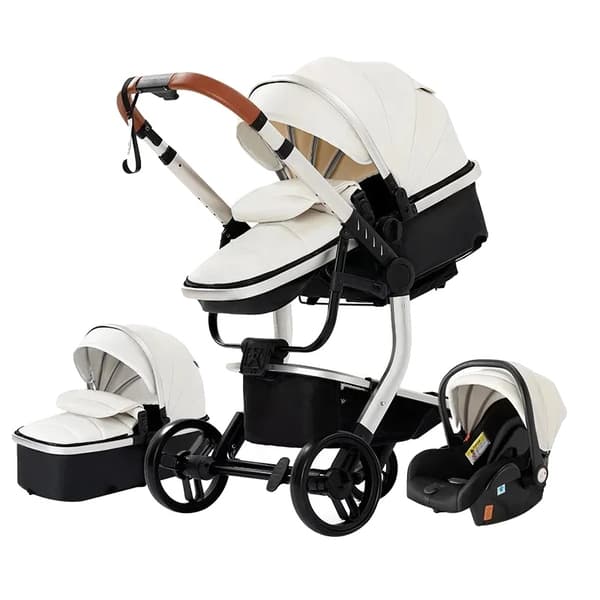 Bilbarnstol och barnvagn, 3-i-1-konfiguration, hopfällbar design, 20 kg lastkapacitet,518-Vit