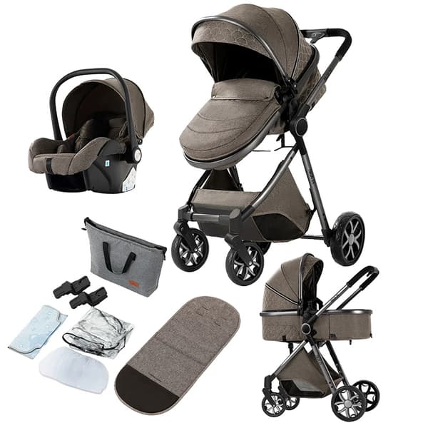 Vauvan turvaistuin ja vaunu, 3-in-1 -kokoonpano, taitettava muotoilu, 20 kg kantokyky,XV9-SUKLAA