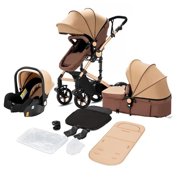 Bilbarnstol och barnvagn, 3-i-1-konfiguration, hopfällbar design, 20 kg lastkapacitet,588-Khaki