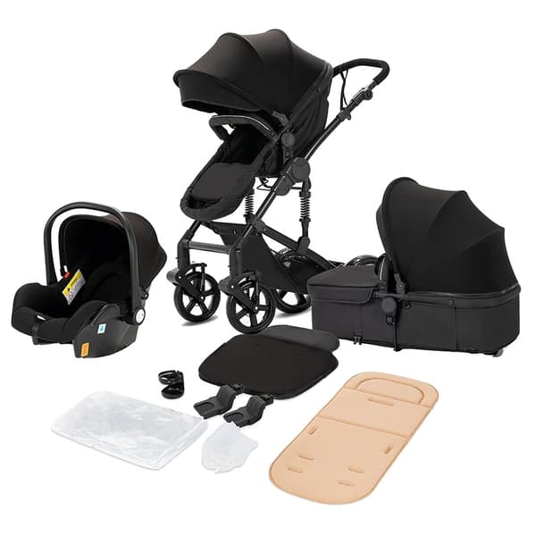 Vauvan turvaistuin ja vaunu, 3-in-1 -kokoonpano, taitettava muotoilu, 20 kg kantokyky,588-Musta