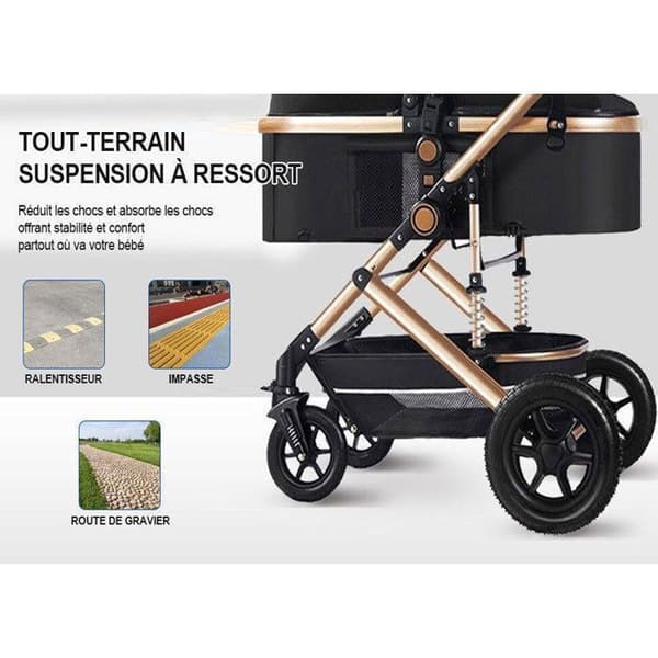 K IKIDO Barnvagn, hopfällbar barnvagn, ultrakompakt barnvagn, justering av knappen, bekväm och lätt, lastar 53 kg - svart