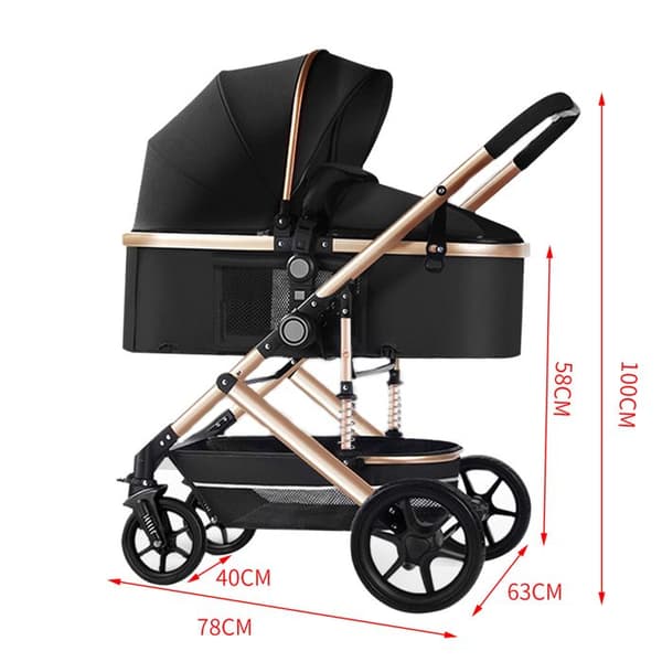 K IKIDO Barnvagn, fällbar barnvagn - Längd 82 cm, bredd 37 cm - 5-punkts säkerhetsbälte - belastad 53 kg - svart