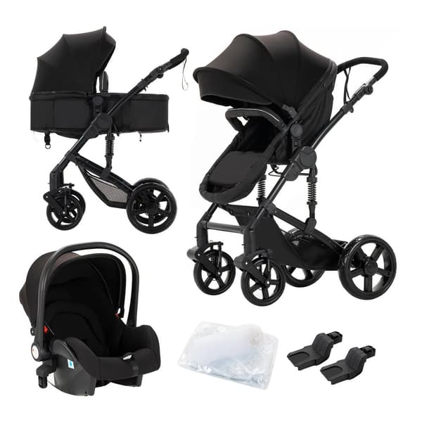 Barnvagn, Lättviktsdesign, 3-i-1 Omvandlingsfunktion, 588-Svart