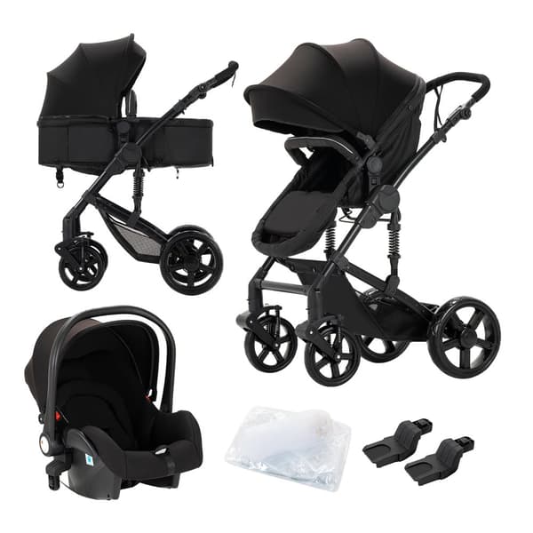 Barnvagn, Lättviktsdesign, 3-i-1 Omvandlingsfunktion, 588-Svart