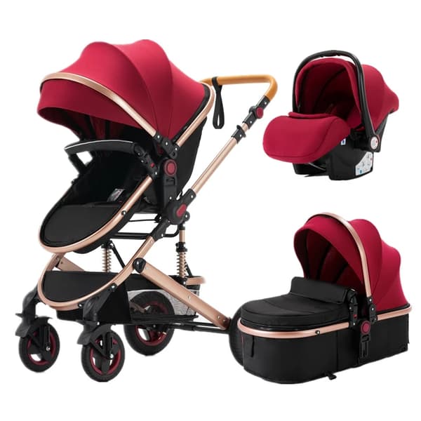 Bärbar Resevagn, 3-i-1 Design, Fjädring på alla hjul, röd