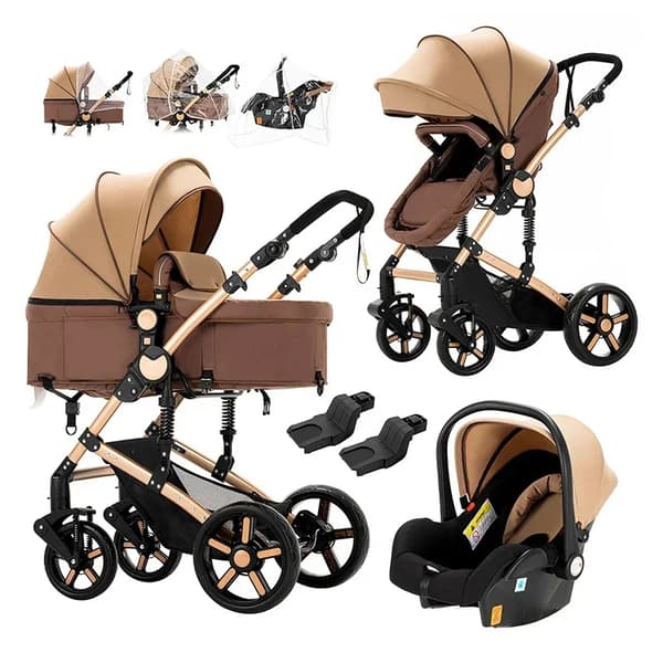 Barnvagn, 3-i-1-design, hög landskapsfunktion, 588-Khaki