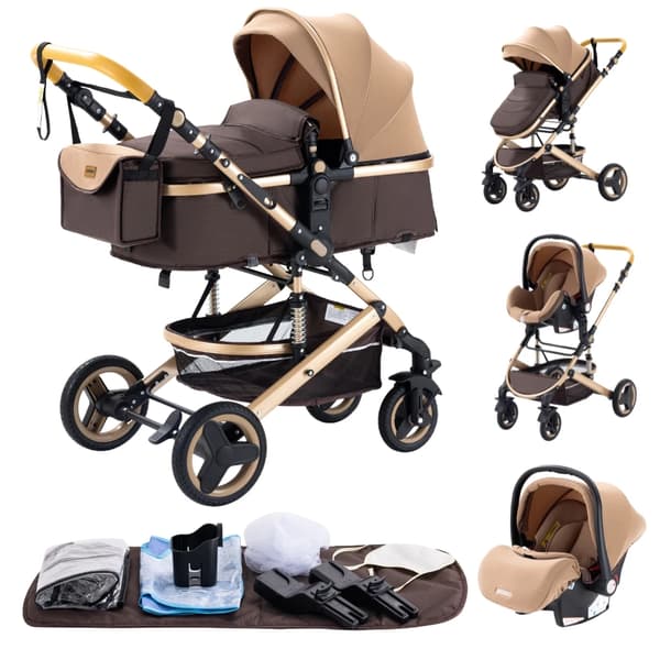 Luksusvauva-vaunu, 3-in-1-toiminnallisuus, helppo taittaa,530 khaki