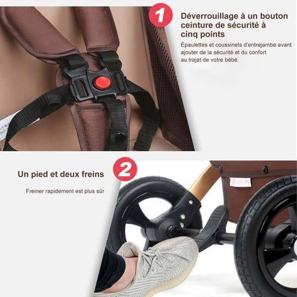 K IKIDO Barnvagn, ihopvikbar barnvagn, ultrakompakt barnvagn, knappinställning, bekväm och lätt, lastad 53 kg - brun