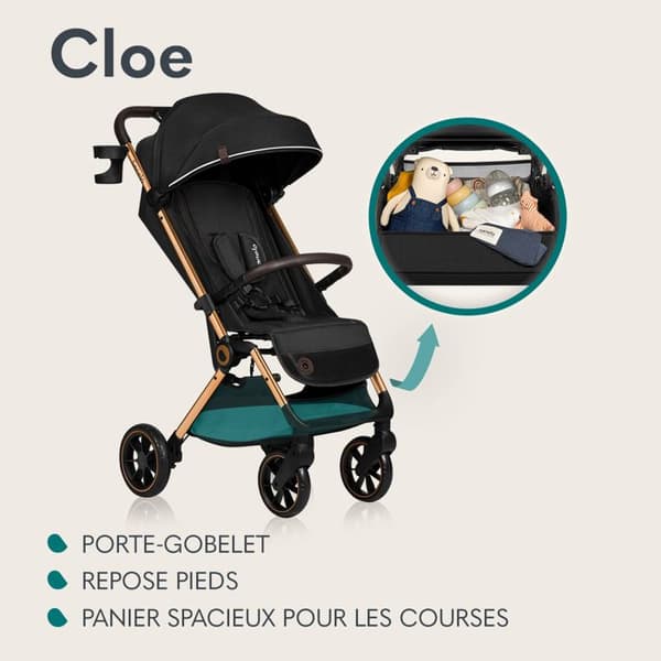 LIONELO Cloe kompakt barnvagn - Upp till 22 Kg - Lätt & hopfällbart system - Stora hjul - Grön