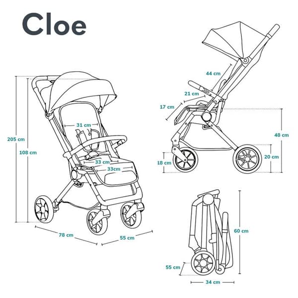 LIONELO Cloe kompakt barnvagn - Upp till 22 Kg - Lätt & hopfällbart system - Stora hjul - Grön