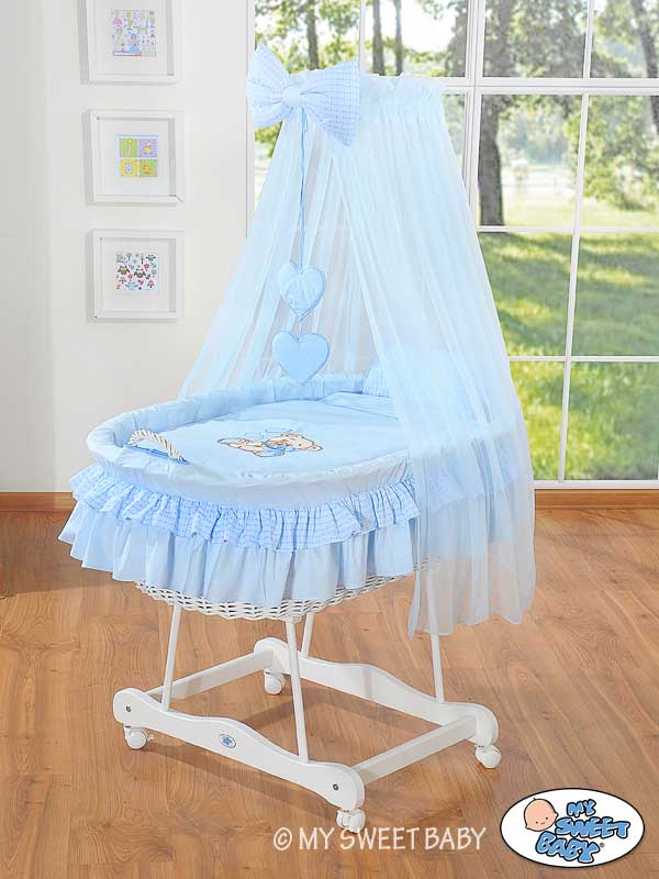 Babykorg Björn med himmel med rosett - Vit/Blå