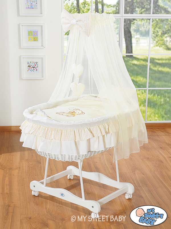 Babykorg Björn med himmel med rosett - Vit/Beige