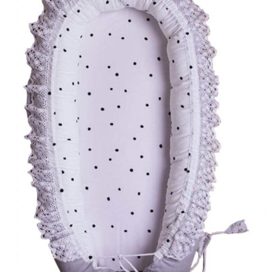 Kinder Hop - Babynest Triangles velvet Ljusgrå/Vit