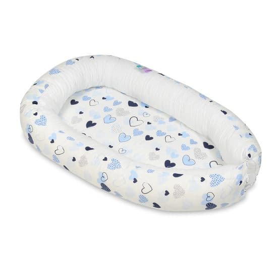 Babynest - Blåa Hjärtan med Vit Insida