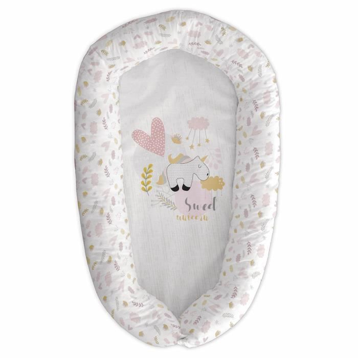 TANUKI - Bassinet kudde SWEET UNICORN 48x90 cm - Airballon - Vändbart och avtagbart överdrag - 100% bomull - Rosa