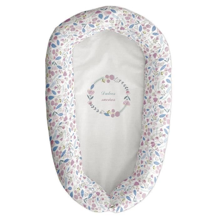 TANUKI - Bassinet kudde DULCES SUEÑOS 48x90 cm - Airballon - Vändbart och avtagbart överdrag - 100% bomull - Rosa