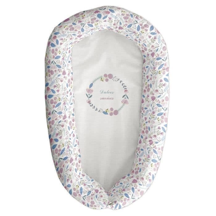 TANUKI - Bassinet kudde DULCES SUEÑOS 48x90 cm - Airballon - Vändbart och avtagbart överdrag - 100% bomull - Rosa