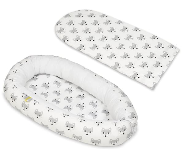 Babynest - babynest - 0-8 månader - 100% bomull - 82x54cm - rävar - vit
